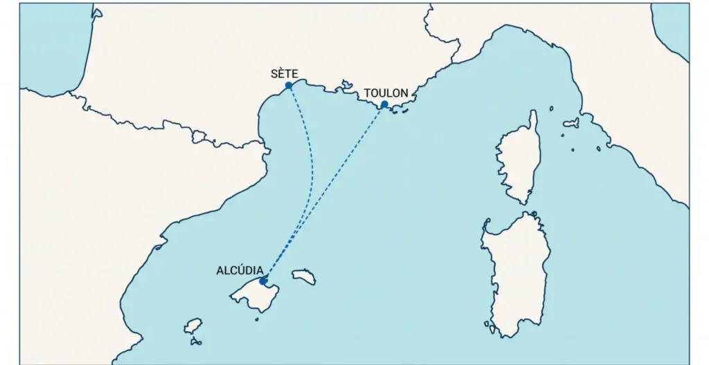 Karte Toulon und Sète nach Alcúdia Karte Toulon und Sète nach Alcúdia